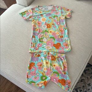 Posh Peanut Floral Kids Pajama Set - Pink and Orange